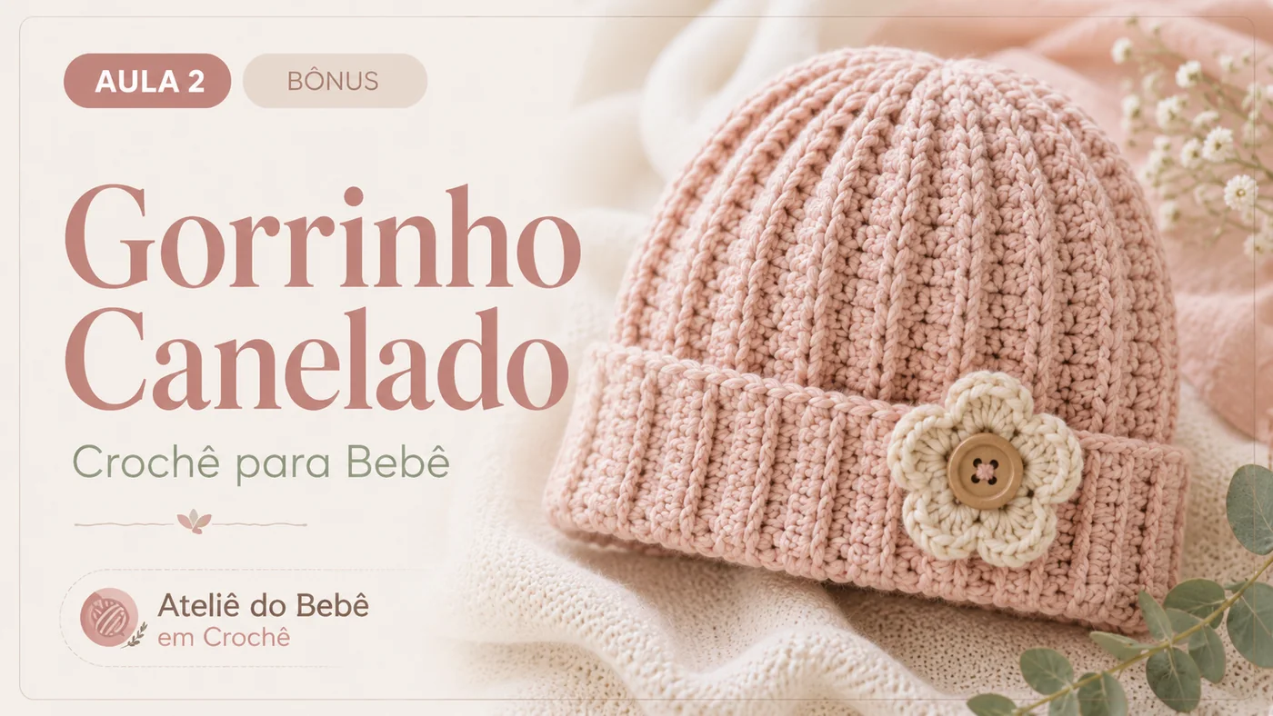 Gorrinho Canelado de crochê para bebê